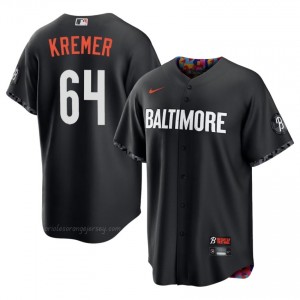 Baltimore Orioles #64 Dean Kremer Black Men Premium Embroidery City Connect Baseball Jersey 0cMdd351
