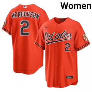 Orioles #2 Gunnar Henderson Orange Women Replica Stitched Baseball Jersey 2F003353