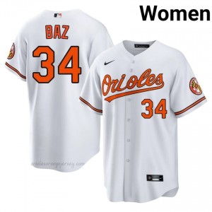 #34 Shane Baz White Baltimore O's Women Official Stitch Baseball Jersey 31613E25