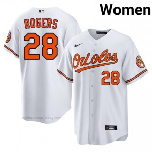 #28 Trevor Rogers White Baltimore O's Women Official Stitch Baseball Jersey 5G383610
