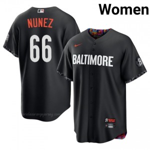 #66 Anthony Nunez Black Baltimore O's Women Official Stitch City Connect Baseball Jersey m6s1p055