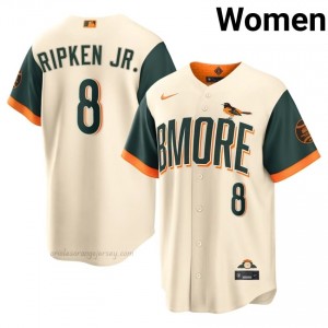 Women Cal Ripken Jr. #8 Cream Baltimore Orioles Game Embroidery Baseball City Connect Jersey 72U4b456