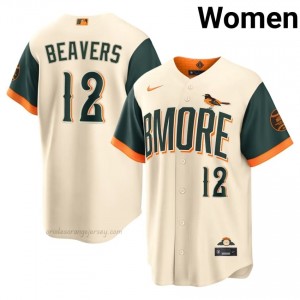 Baltimore Orioles #12 Dylan Beavers Cream Women Premium Embroidery City Connect Baseball Jersey AAH86548