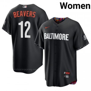 #12 Dylan Beavers Black Baltimore O's Women Official Stitch City Connect Baseball Jersey 30QYd579