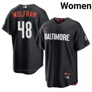 #48 Grant Wolfram Black Baltimore O's Women Official Stitch City Connect Baseball Jersey 08j83856