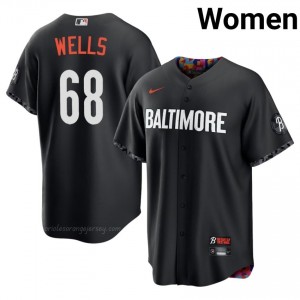 Women Tyler Wells #68 Black Baltimore Authentic Stitch Baseball City Connect Jersey IVnoTu23