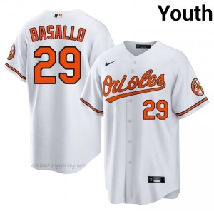 Orioles #29 Samuel Basallo White Youth Replica Stitched Baseball Jersey 03X66842