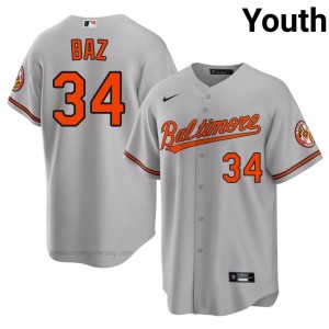 #34 Shane Baz Gray BAL Orioles Youth Gameday Embroidery Baseball Jersey g461DP82