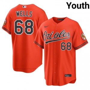 Youth Tyler Wells #68 Orange Baltimore Orioles Game Embroidery Baseball Jersey x8C33L63