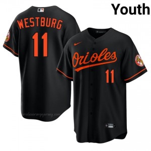 #11 Jordan Westburg Black Baltimore O's Youth Official Stitch Baseball Jersey 18G83058