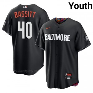 Orioles #40 Chris Bassitt Black Youth Replica Stitched City Connect Baseball Jersey BYXD7774