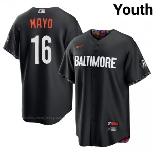 Orioles #16 Coby Mayo Black Youth Replica Stitched City Connect Baseball Jersey 5U64Ov53