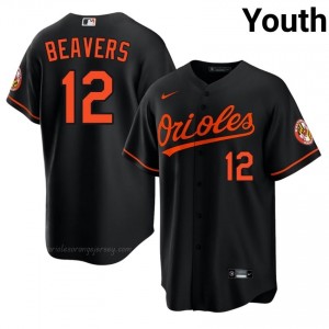 Baltimore #12 Dylan Beavers Black Youth Player Stitch Baseball Jersey u1O65k14