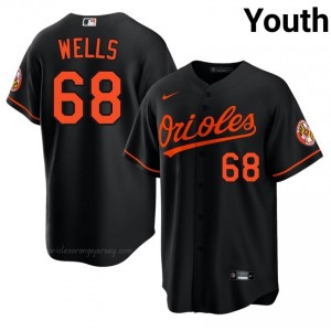 #68 Tyler Wells Black Baltimore O's Youth Official Stitch Baseball Jersey 57v7nx18